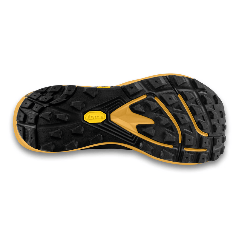 Load image into Gallery viewer, Close-up of a black and yellow sole with brand logo on a white background
