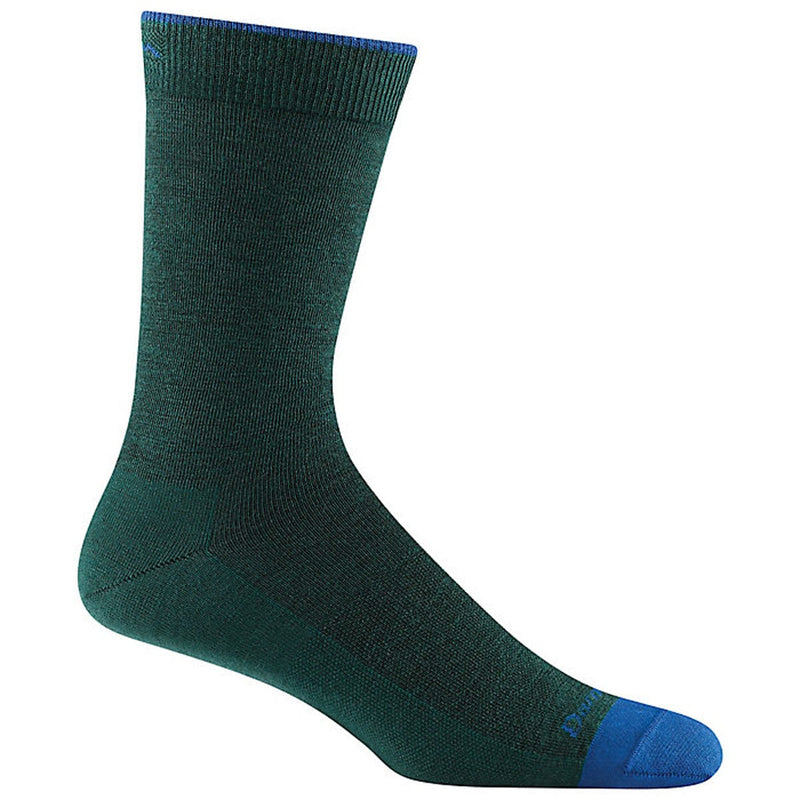 Load image into Gallery viewer, A pair of black Darn Tough crew socks designed for men, showing the side profile of the socks with the brand logo visible.
