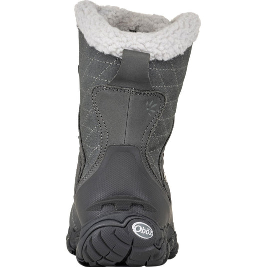 Gray winter boot with white fur lining on a white background
