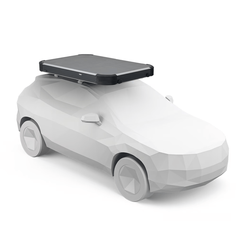 Load image into Gallery viewer, White car model with a black roof box on a white background
