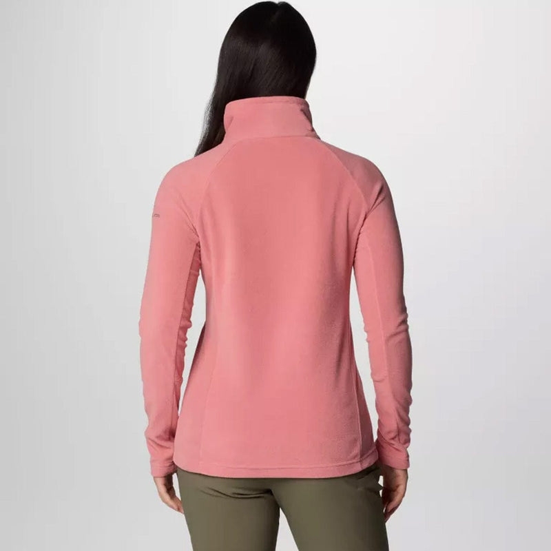 Load image into Gallery viewer, A woman wearing a PINK Columbia Glacial IV half zip fleece pullover with long sleeves.
