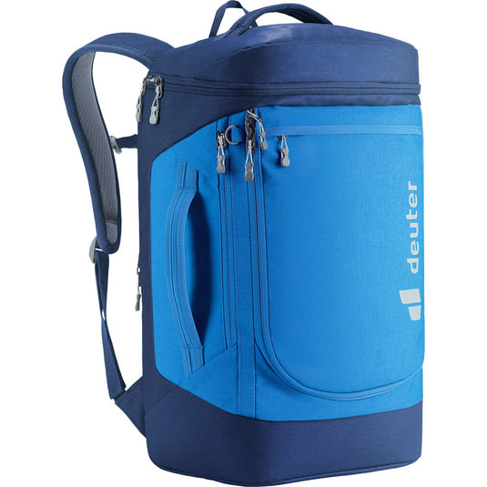 Blue backpack with visible brand logo on a white background