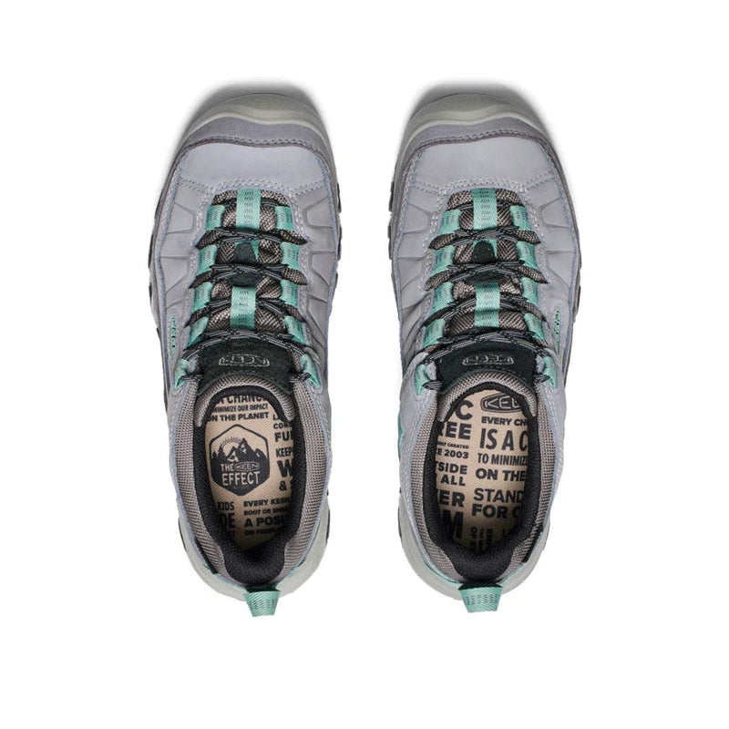 Load image into Gallery viewer, Pair of gray and teal hiking shoes on a white background
