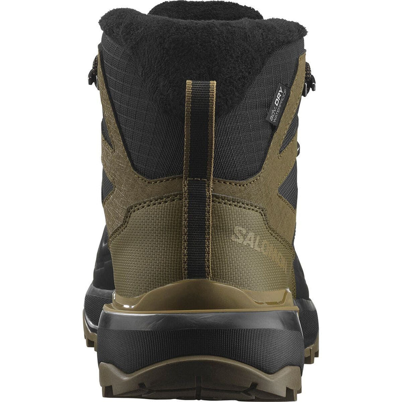 Load image into Gallery viewer, Back view of a green and black hiking boot with visible brand logo on a white background
