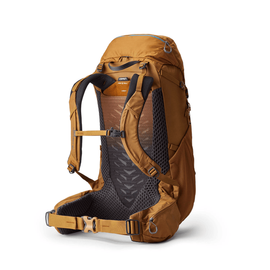 Brown hiking backpack on a white background