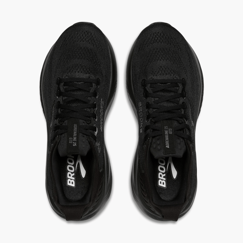 Load image into Gallery viewer, Black running shoes with visible branding on a white background
