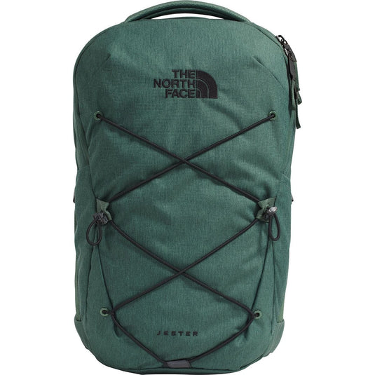 Green backpack with The North Face logo on a white background