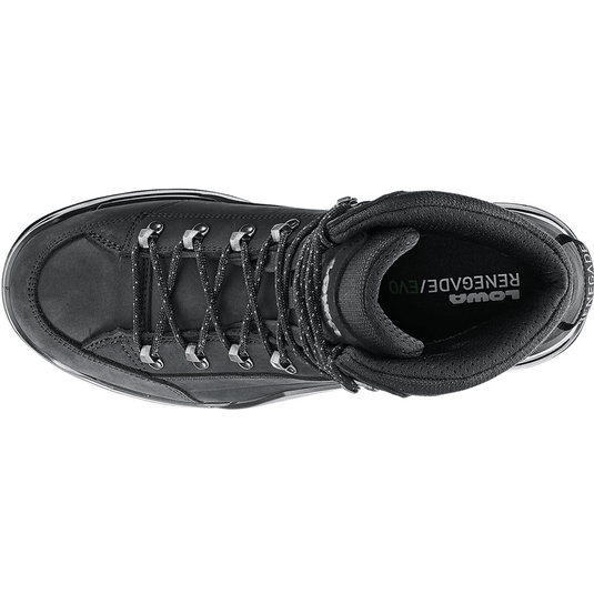 Black hiking boot with visible brand name on a white background