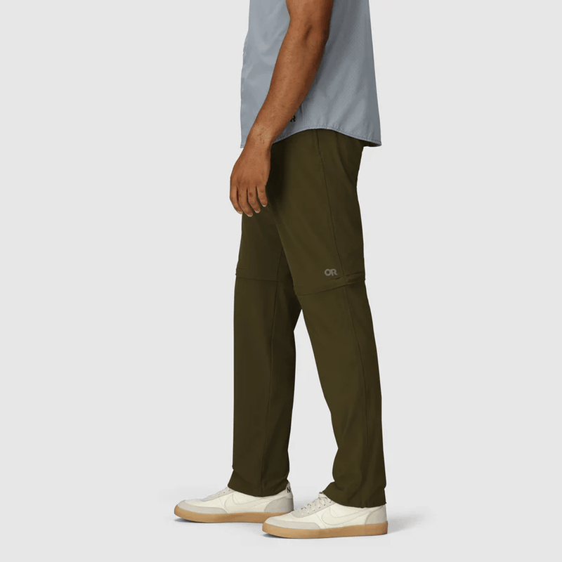 Load image into Gallery viewer, Person wearing olive green pants with a light gray shirt on a white background

