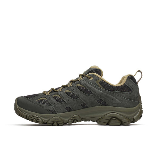 Green hiking shoe on a white background