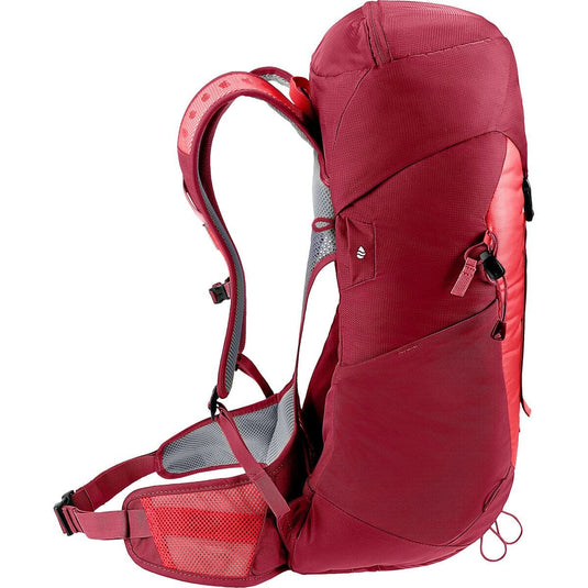 Red backpack on a white background