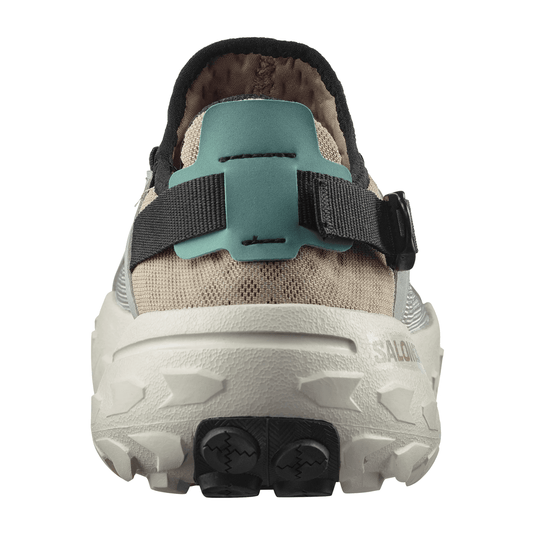 Back view of a hiking shoe with a visible brand logo on a white background