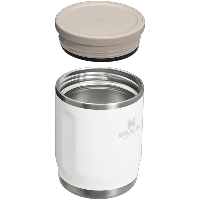 Load image into Gallery viewer, White insulated mug with beige lid on a white background
