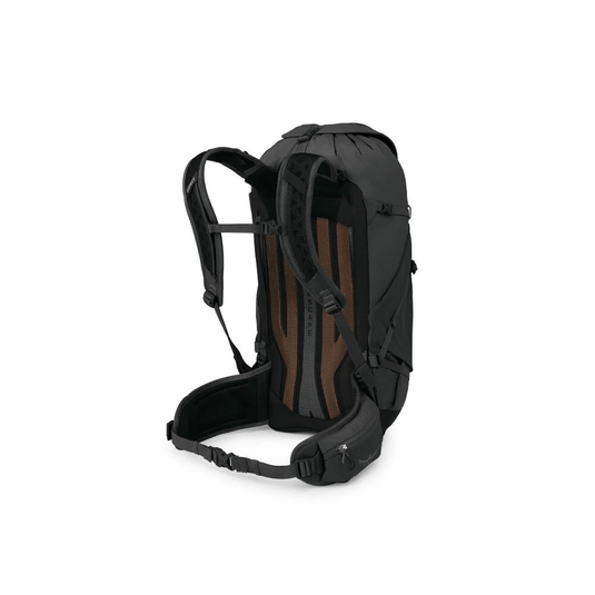Black backpack on a white background