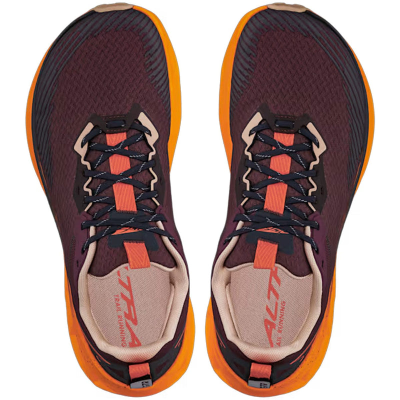 Load image into Gallery viewer, Pair of maroon and orange running shoes with visible brand logo on a white background
