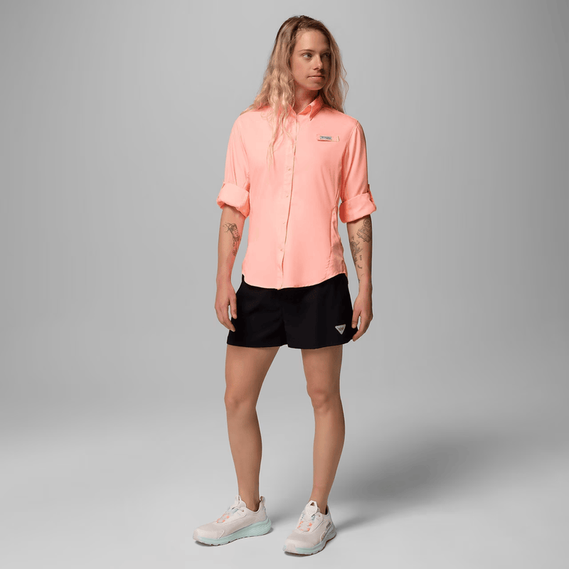Load image into Gallery viewer, Person wearing a pink shirt and black shorts on a gray background
