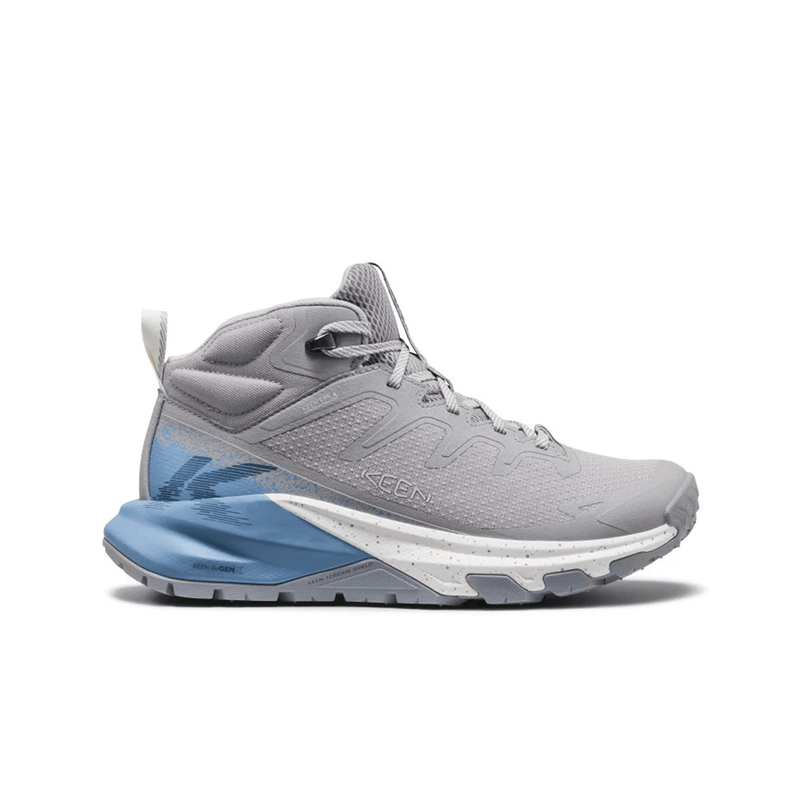 Load image into Gallery viewer, Gray athletic shoe with blue sole on a white background
