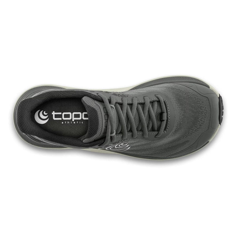 Load image into Gallery viewer, Gray athletic shoe with 'topo athletic' branding on a white background
