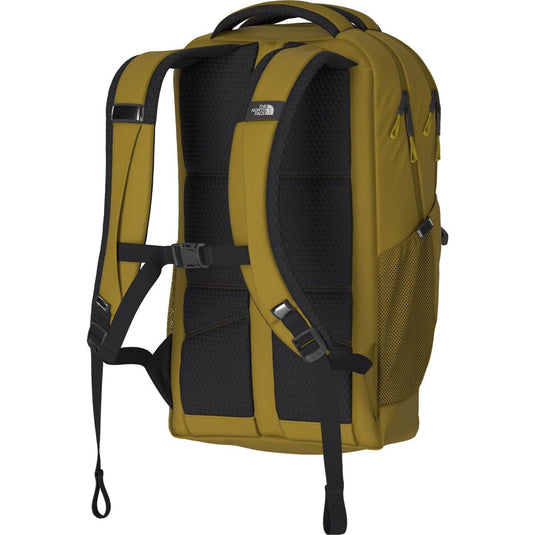 Yellow backpack with black straps on a white background