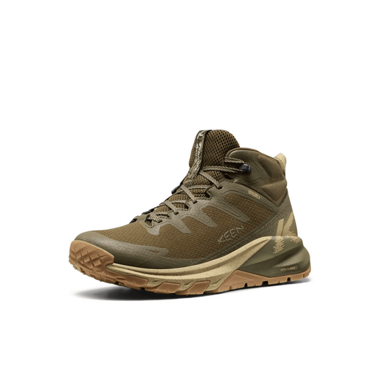 Brown hiking boot with visible brand logo on a white background