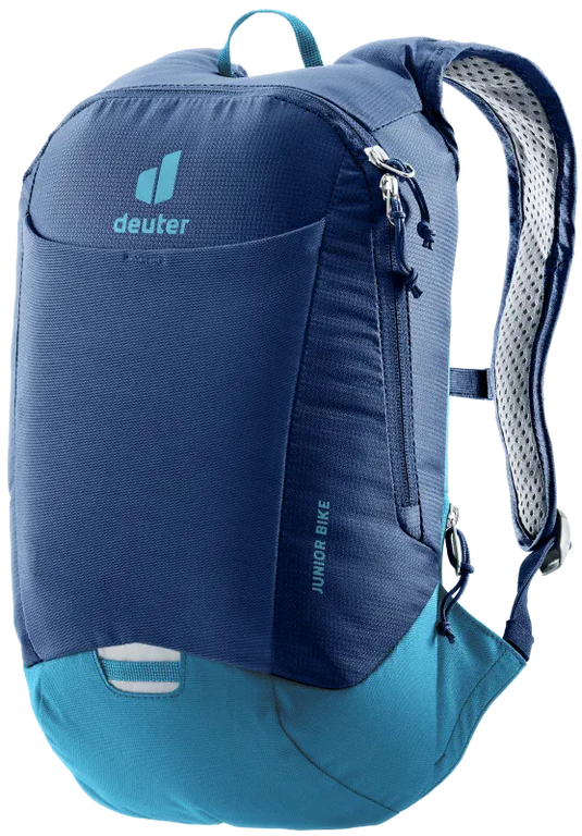 Blue and teal backpack with Deuter logo on a white background
