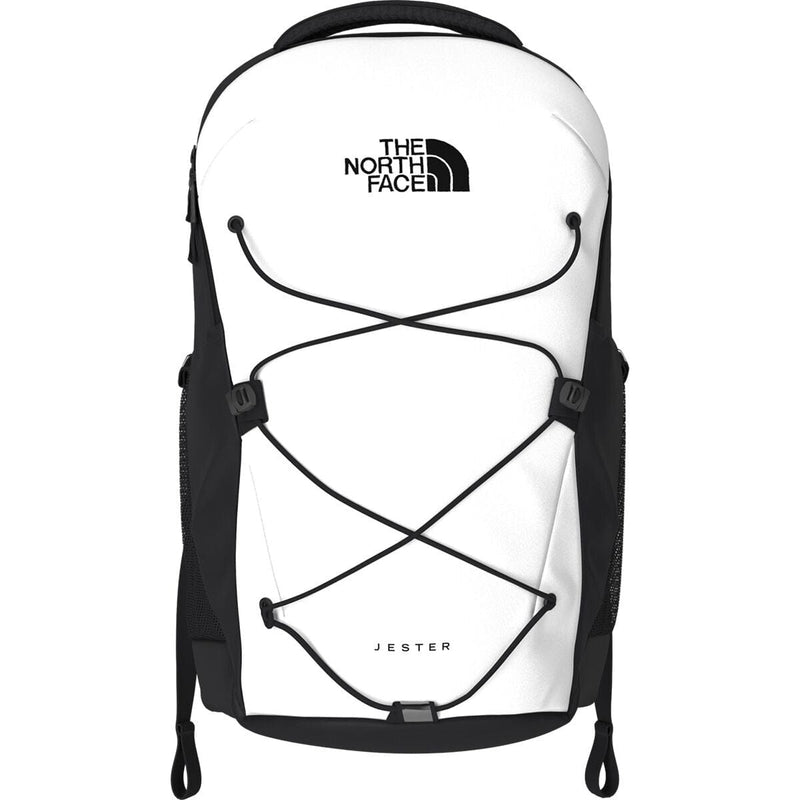 Load image into Gallery viewer, White backpack with black accents and The North Face logo on a white background
