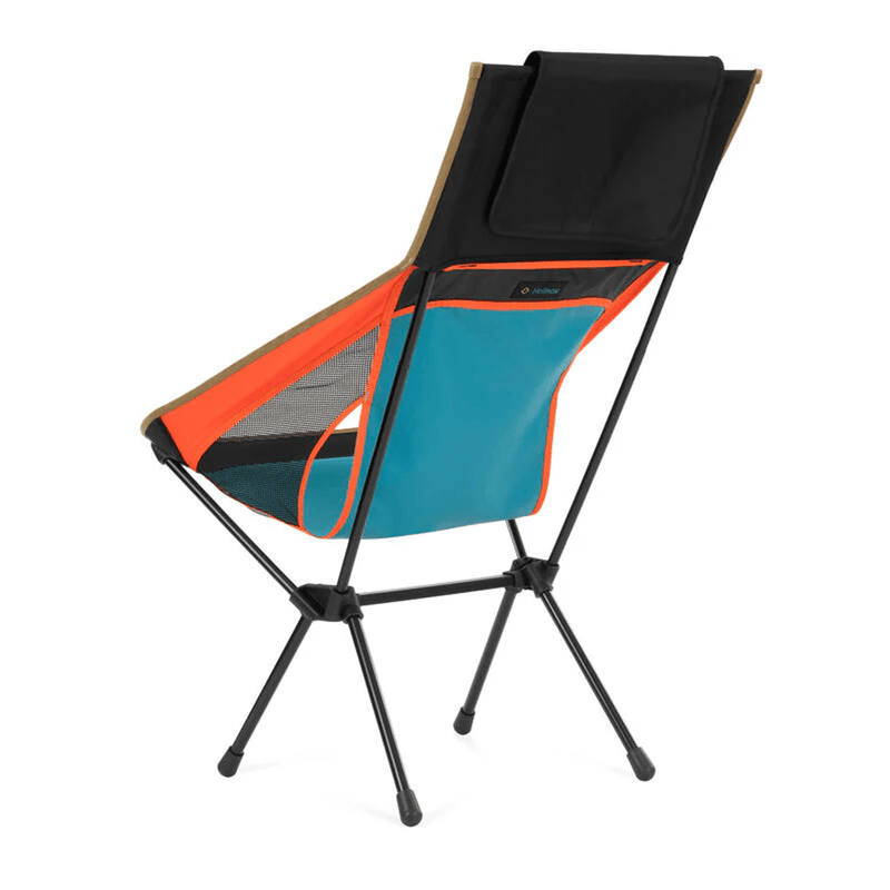 Load image into Gallery viewer, Multicolored camping chair with black legs on a white background
